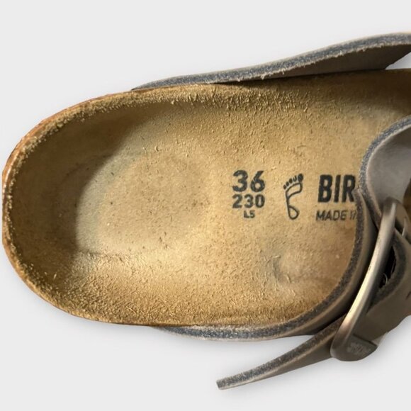 BIRKENSTOCK Gizeh Big Buckle 36 6 Nubuck Leather Dove Gray Silver Worn 2x Cork - Picture 5 of 9